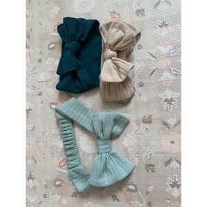Set of 3 Baby Toddler Bow Headbands Teal Tan Sage Green Cable Knit Ribbed Hair
